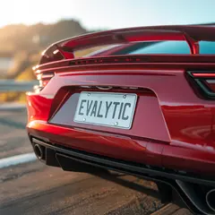 Ideogram V3 Turbo — A license plate reading EVALYTIC on the back of a 