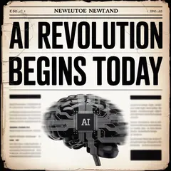 Ideogram V3 Turbo — A newspaper headline reading AI REVOLUTION BEGINS 