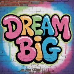 Ideogram V3 Turbo — A graffiti mural on a brick wall spelling DREAM BI