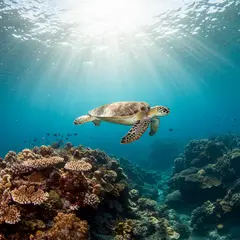Imagen 3 — A giant sea turtle swimming over a coral reef, und
