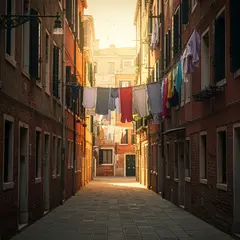 Imagen 3 — A narrow cobblestone alley in Venice with colorful