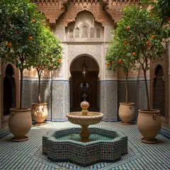 Imagen 3 — A traditional riad courtyard with intricate zellig