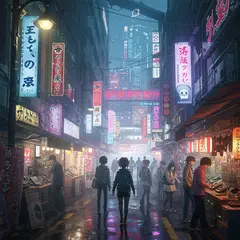 Imagen 3 — A cyberpunk street market in Tokyo, anime style, n
