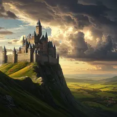 Imagen 3 — A medieval castle on a hilltop, fantasy art style,
