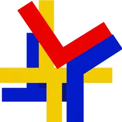 Imagen 3 — A geometric abstract composition with red, blue, a