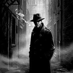 Imagen 3 — A noir detective in a foggy alley, graphic novel s