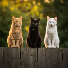 Imagen 3 — Three cats of different colors sitting in a row on