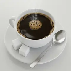 Imagen 3 — A cup of coffee on a saucer, with a spoon to the r