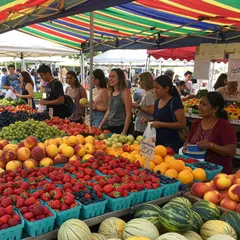 Imagen 3 — A busy farmer's market scene with at least six dif