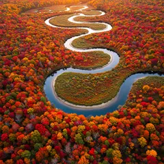 Imagen 3 — An aerial view of a winding river through autumn f