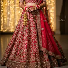 Imagen 3 — An Indian bride in traditional red and gold leheng
