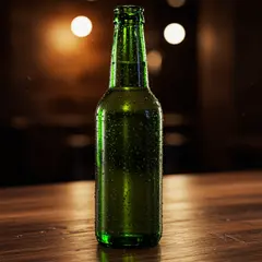Imagen 3 — A green glass bottle of craft beer with condensati