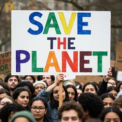 Imagen 3 — A protest sign held up in a crowd reading SAVE THE