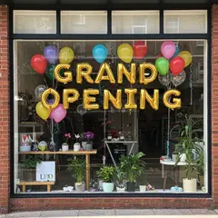 Imagen 3 — A storefront window with GRAND OPENING painted in 