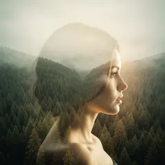 Imagen 4 Fast — A double exposure photograph combining a forest wi