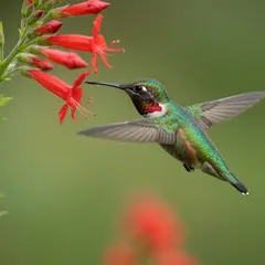 Imagen 4 Fast — A hummingbird hovering next to a bright red flower