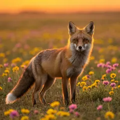 Imagen 4 Fast — A fox in a field of wildflowers, backlit by sunset