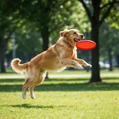 Imagen 4 Fast — A golden retriever catching a frisbee in mid-air a