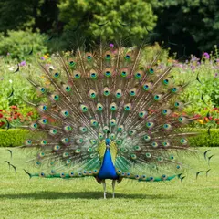 Imagen 4 Fast — A peacock displaying its full tail feathers, vibra