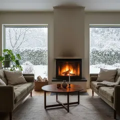 Imagen 4 Fast — A cozy Scandinavian living room with a fireplace, 