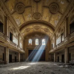 Imagen 4 Fast — An abandoned Art Deco theater with peeling gold pa