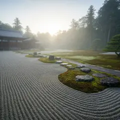 Imagen 4 Fast — A Japanese zen garden with raked gravel, moss-cove