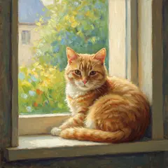 Imagen 4 Fast — A cat sitting on a windowsill, impressionist oil p