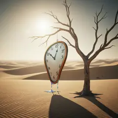 Imagen 4 Fast — A surreal melting clock draped over a barren tree 
