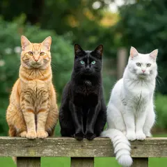 Imagen 4 Fast — Three cats of different colors sitting in a row on