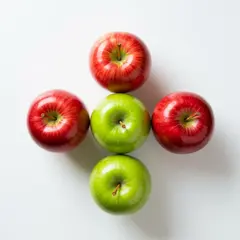 Imagen 4 Fast — Five red apples arranged in a circle on a white ta