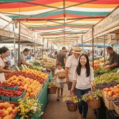 Imagen 4 Fast — A busy farmer's market scene with at least six dif