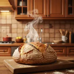 Imagen 4 Fast — A rustic sourdough bread loaf, freshly baked with 