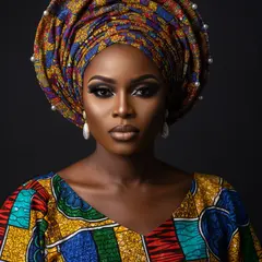 Imagen 4 Fast — A woman with elaborate gele headwrap and bold eye 