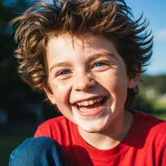 Imagen 4 Fast — A freckled boy with bright blue eyes and messy hai