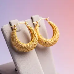 Imagen 4 Fast — A pair of gold hoop earrings on a velvet jewelry d