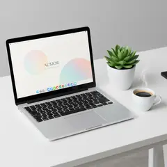 Imagen 4 Fast — A sleek laptop on a clean white desk with a potted
