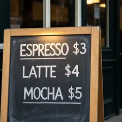 Imagen 4 Fast — A hand-lettered chalkboard menu outside a coffee s