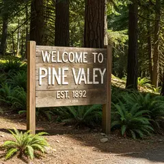 Imagen 4 Fast — A weathered wooden sign reading WELCOME TO PINE VA