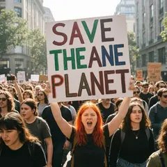 Imagen 4 Fast — A protest sign held up in a crowd reading SAVE THE