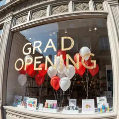 Imagen 4 Fast — A storefront window with GRAND OPENING painted in 