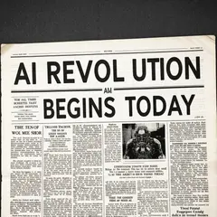 Imagen 4 Fast — A newspaper headline reading AI REVOLUTION BEGINS 