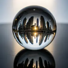 Imagen 4 Ultra — A glass sphere refracting a distorted cityscape, s