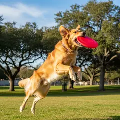 Imagen 4 Ultra — A golden retriever catching a frisbee in mid-air a