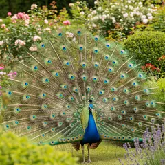 Imagen 4 Ultra — A peacock displaying its full tail feathers, vibra
