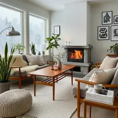 Imagen 4 Ultra — A cozy Scandinavian living room with a fireplace, 