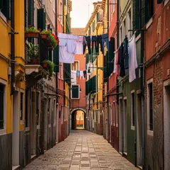 Imagen 4 Ultra — A narrow cobblestone alley in Venice with colorful