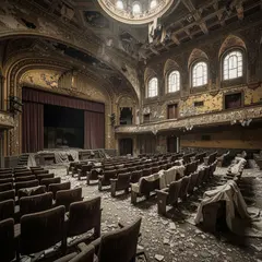 Imagen 4 Ultra — An abandoned Art Deco theater with peeling gold pa
