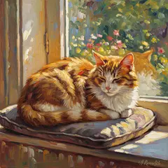 Imagen 4 Ultra — A cat sitting on a windowsill, impressionist oil p