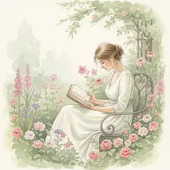 Imagen 4 Ultra — A woman reading a book in a garden, watercolor pai
