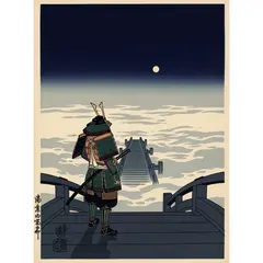 Imagen 4 Ultra — A lone samurai standing on a misty bridge, ukiyo-e